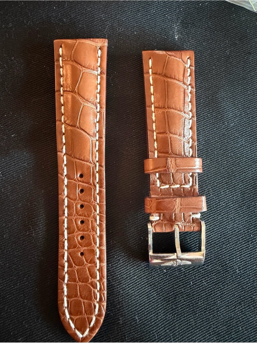Breitling Brown Leather 24/20mm Croc-Embossed  Strap with White Stitching